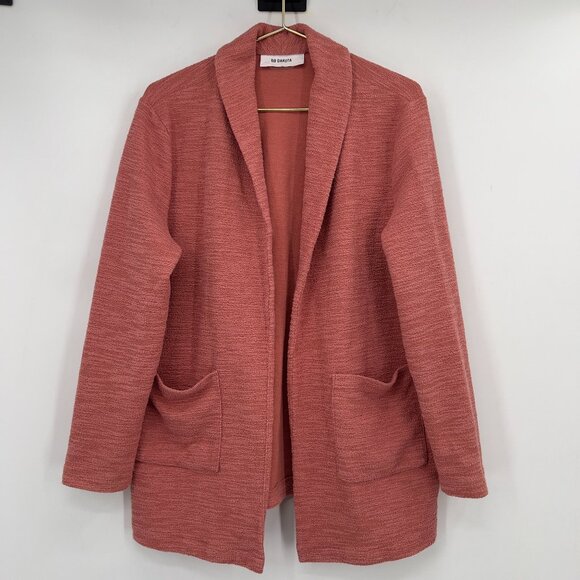 BB Dakota Women’s Open Front Blazer Cardigan Jacket Pink Textured Knit Pockets - Picture 1 of 10